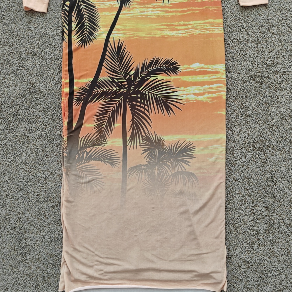 AFRM Dress‎ Womens Extra Small Sunrise Palms Maxi Bodycon Mesh Scenic Print - Picture 5 of 12